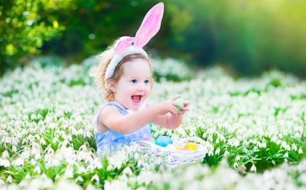 girl with bunny ears outdoors